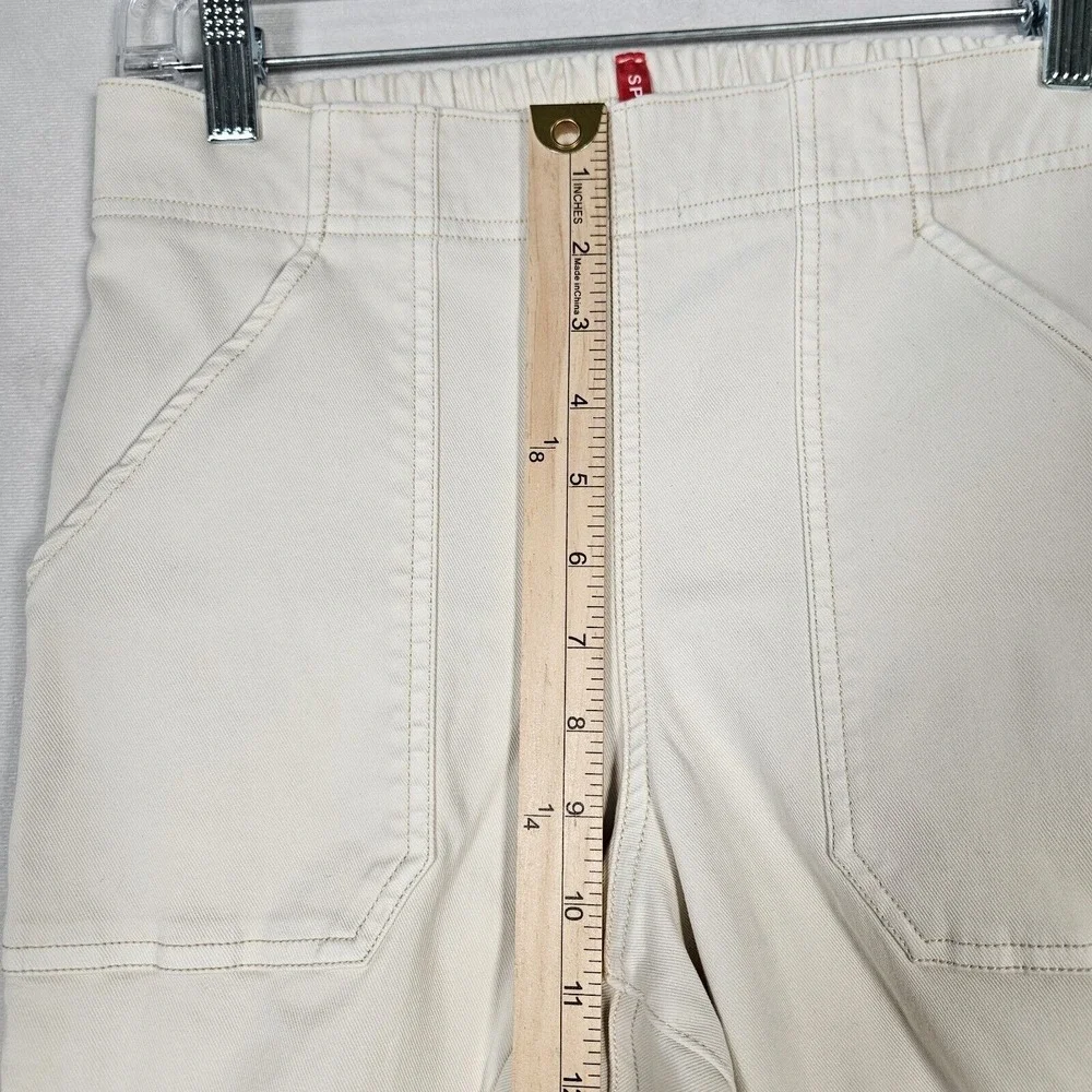 SPANX Jeans Women's M 28x29.5 Stretch Twill Cargo‎ Ivory Pockets Hem Zip Joggers